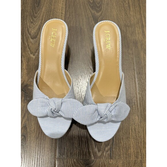 J.Crew Shoes - New Women’s  J. Crew Bow Blue Stripe Seersucker Printed Mules 8.5